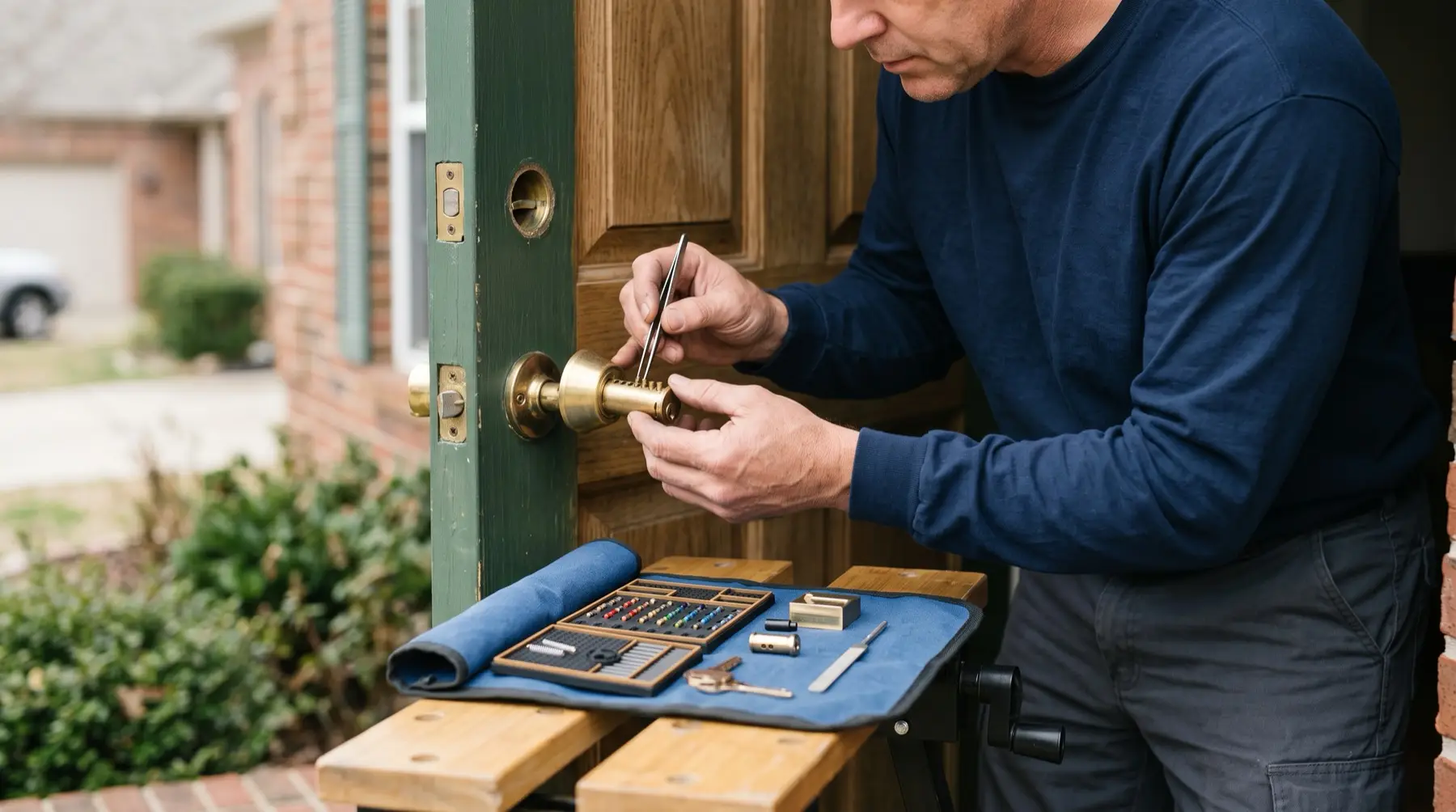 Damascus Locksmith rekeying a deadbolt at a Damascus, Maryland home
